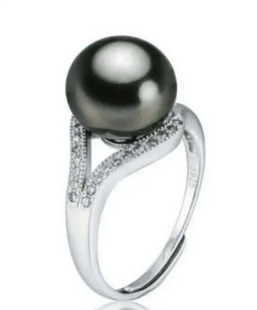Jewelry Pearl Ring 11mm huge Tahitian genuine black pearl ring Free Shipping | Украшения и аксессуары