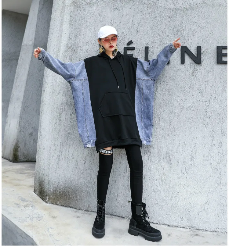 Max LuLu/Осенняя модная одежда, Женская Корейская дизайнерская уличная одежда, женские джинсовые длинные толстовки с капюшоном, повседневные