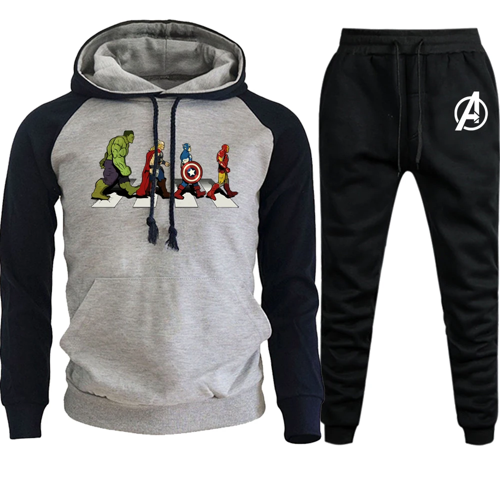 Ceny 2019 męska gorąca odzież Marvel Avengers drukuj bluza z kapturem + spodnie męskie zestawy odzież sportowa Iron man swetry bluzy pant
