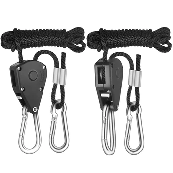 

1-Pair 1/8 Inch 8-Feet Long Heavy Duty Adjustable Rope Clip Hanger Reinforced Metal Internal Gears, Black