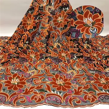 

High quality lace fabric apparel and preferential price 2020 Newly designed tulle and sequins African French orange lace fabric