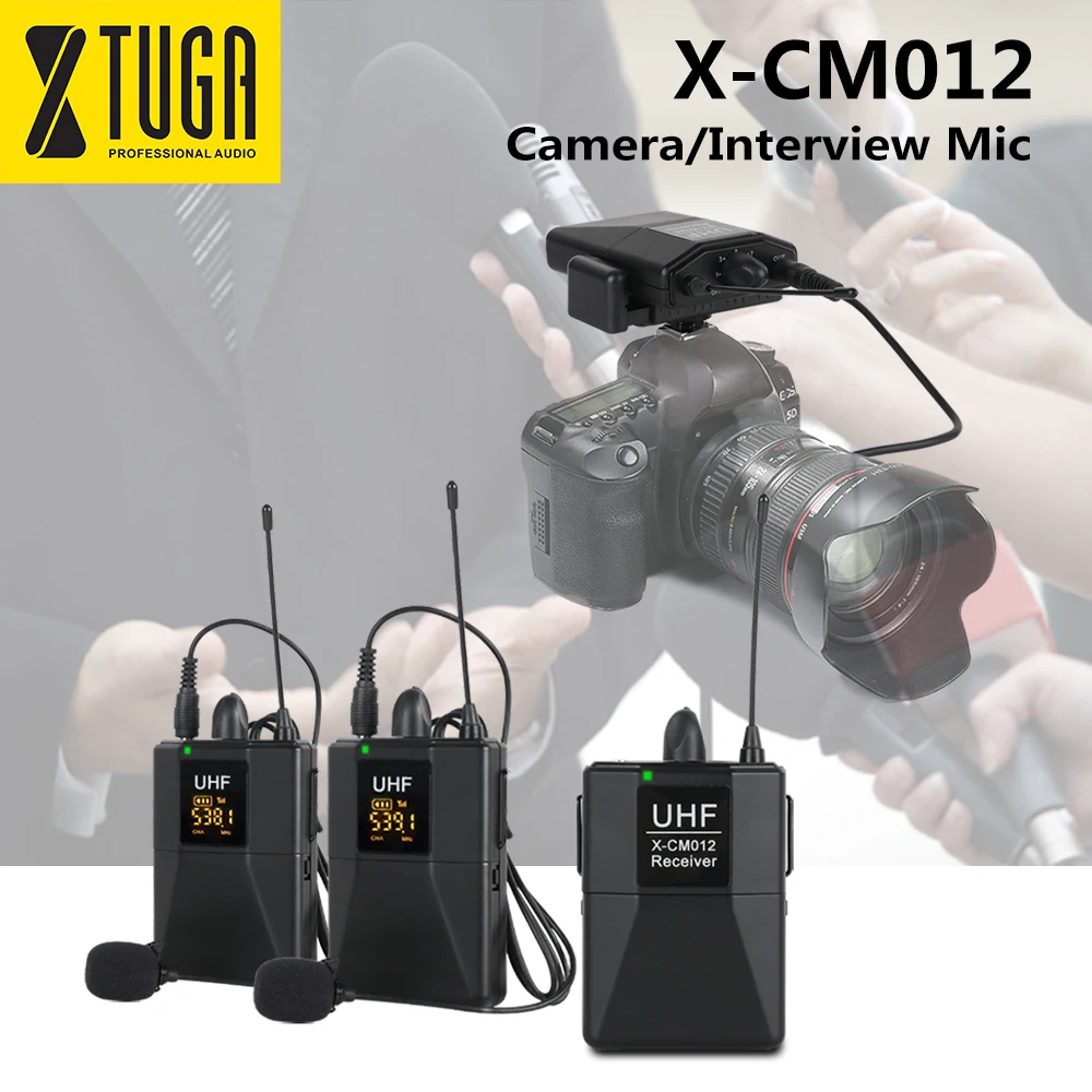 XTUGA X-CM012 UHF Dual Wireless Lavalier MicrophoneCamera MicUHF Lapel Mic System with 16 Selectable Channel Up to 164ft Range