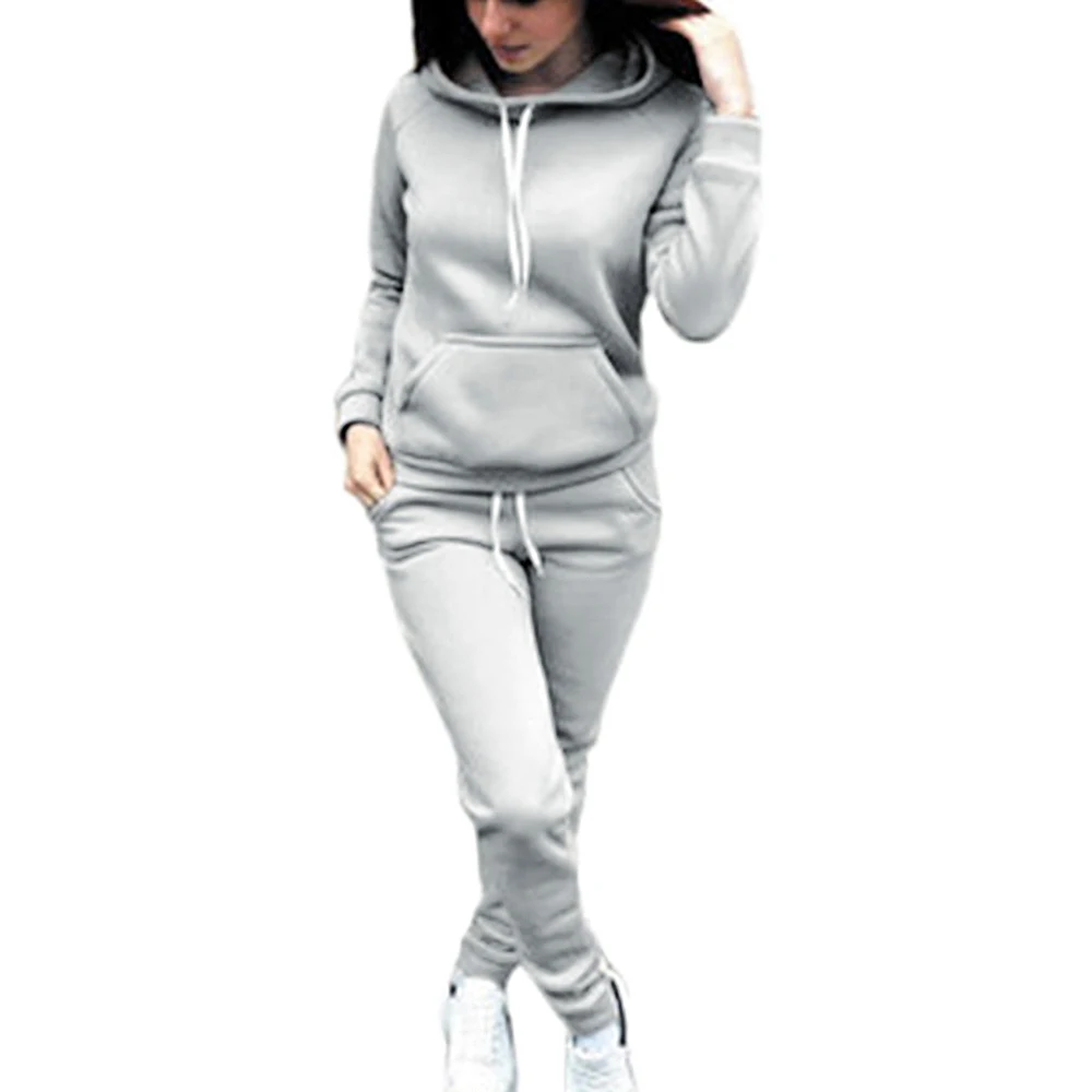 SHUJIN осенне-зимний флисовый спортивный костюм с длинным рукавом, утолщенные свитшоты, комплект из 2 предметов, повседневный спортивный костюм, женский спортивный костюм - Цвет: gray2
