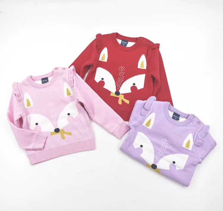 

Spring Autumn Winter Female Baby Clothes round Neck Pullover Sweater GIRL'S Long Sleeve Children Knit Fox Infant Childrenswear