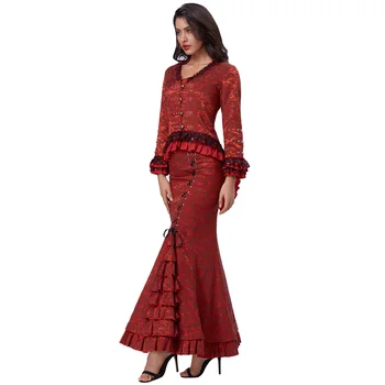 

Medieval Womens Retro Vintage Corset Lace Queen Jacquard Coat Jacket Costume 61s