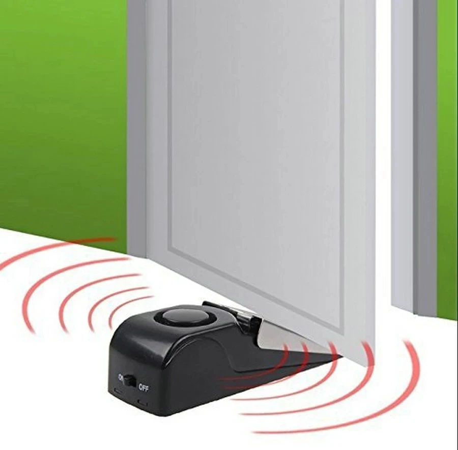 Mini Portable Stainless Steel Door Stopper with 120DB Loud Alarm System Powerd by 9V Dry Battery for Home & Traveling Security