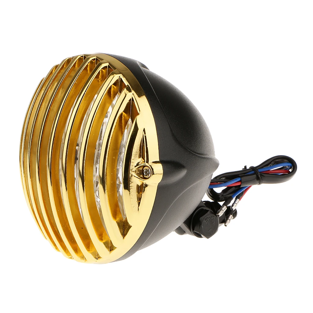Gold Black Мотоциклетные головы легкие ребристые Гриль Крышка Корпус Объектива для Чоппер Боб - Цвет: Gold Black