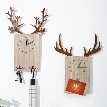 

Wood Antler Wall Clock Modern Design Nordic Strong Load Bearing Wall-mounted Debris Storage Home Decoration Wall Shelf Clocks