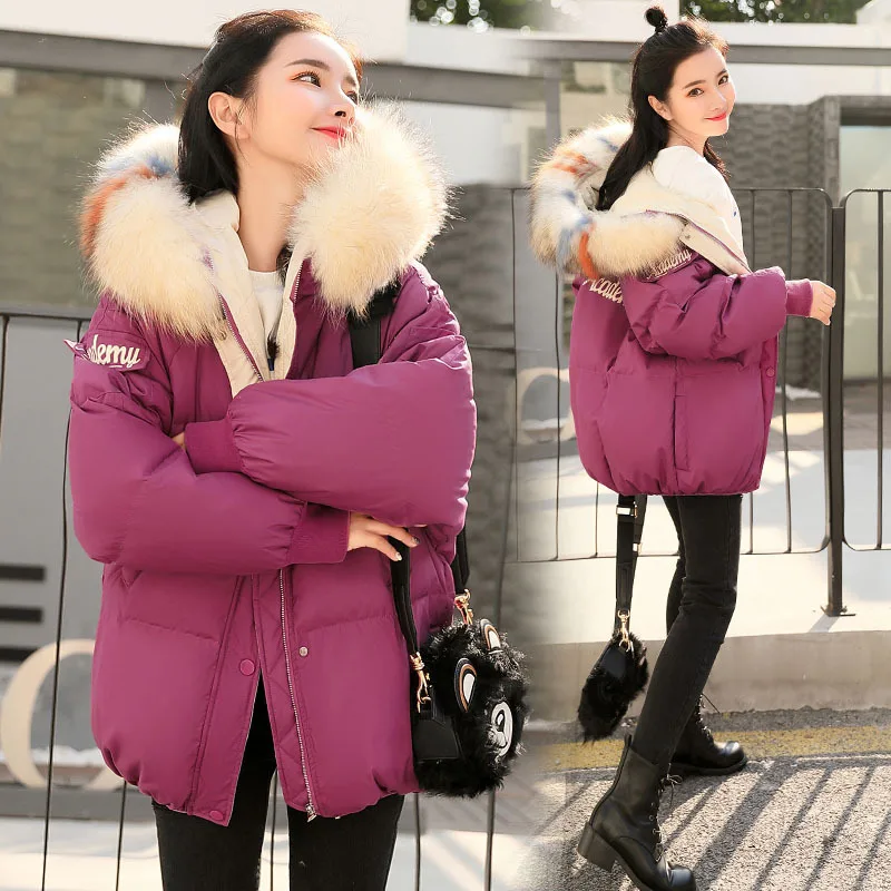 

Fashion Elegant Hooded Versatile Zipper Access Control Back Lettered Trend 2018 Winter Cotton-padded Clothes