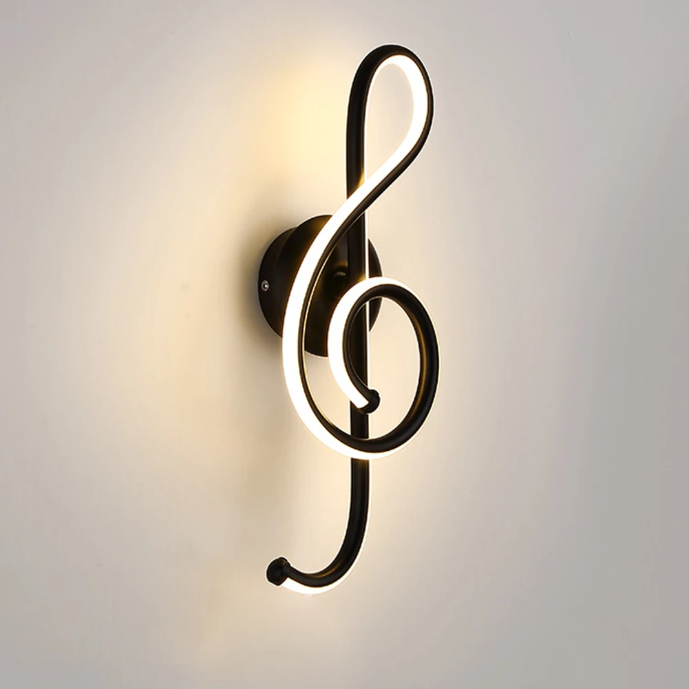 Creative LED Musical Note Design Wall-Mounted Lamp Modern LED Musical Note Bedside Spiral Night Light Indoor black wall lights Wall Lamps