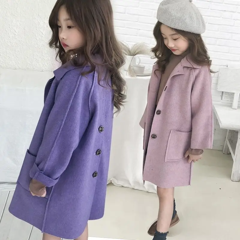 Achat Filles 2019 nouveau manteau en laine synthétique double face enfants printemps et automne hiver manteau en laine synthétique chargé