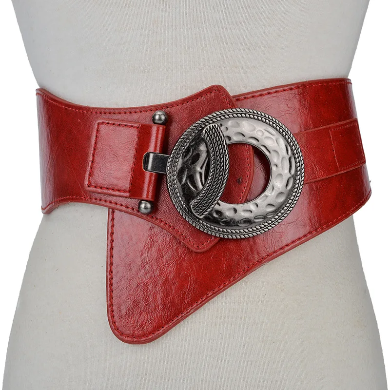 Women Elastic Belt Circle Pin Buckle Leather Belt For Women Wide Waist Belts Casual Luxury