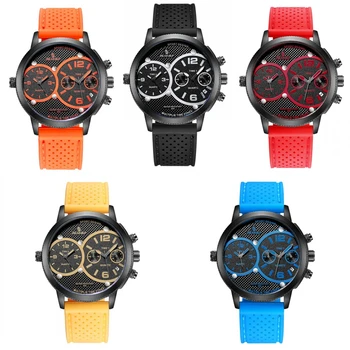

Six Hands Man Watch Waterproof Date Multiple Time Zone Casual Sport Quartz Watch Men Silicone Strap Military Male WristWatches