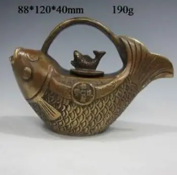 

Fish-shaped teapot and lid | Chinese manual, fish shaped, w Kangxi brand garden decoration 100% real brass