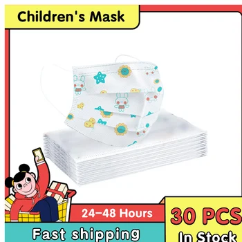 

Fast Shipping 30pcs Rabbit cartoon Children's mask Disposable Face Mask Industrial 3Ply Ear Loop Mask For Face Cotton In Stock