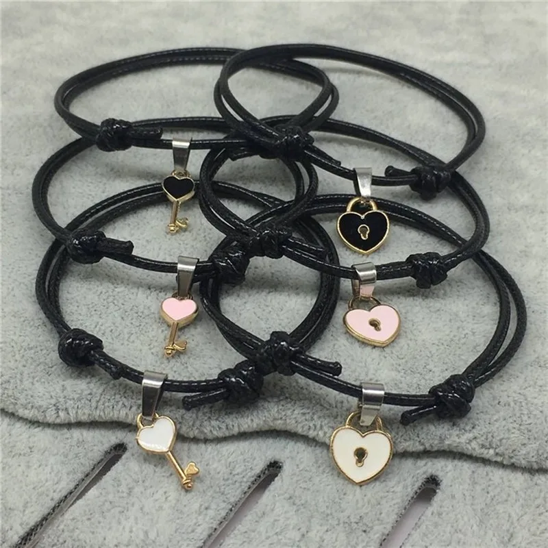

2 PCs/lot,New Arrival Couple Bracelet Alloy key Heart Lock Charm Bracelet Handmade Jewelry Rope Bracelet Lovers Gifts for Women