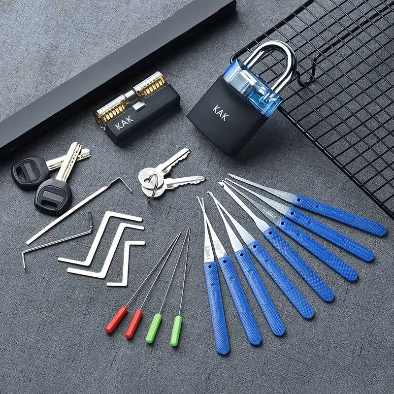 KAK-LT-30-Blue KAK прозрачный поворотный замок с отверстием для удаления ключа, набор крючков, набор экстракторов, слесарный ключ, инструмент - Цвет: KAK-LT-30-Blue