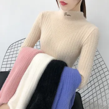 

women's new foreign style short style in autumn and winter 2019 with winter coat and half high collar bottom coat