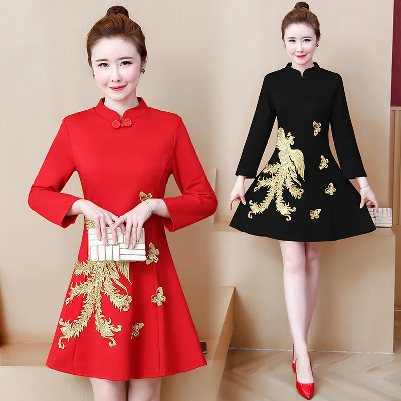 

Large Size Live Shot of WOMEN'S Wear 2020 Spring New Style Machine Embroidery Ethnic-Style Improved Cheongsam Style Dress