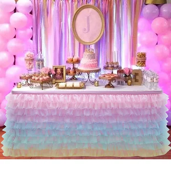 

DIY Rainbow Tutu Tulle Table Skirt First Birthday Party Decor Baby Shower Decorations Table Cloth Pink Wedding Skirts 275x77cm