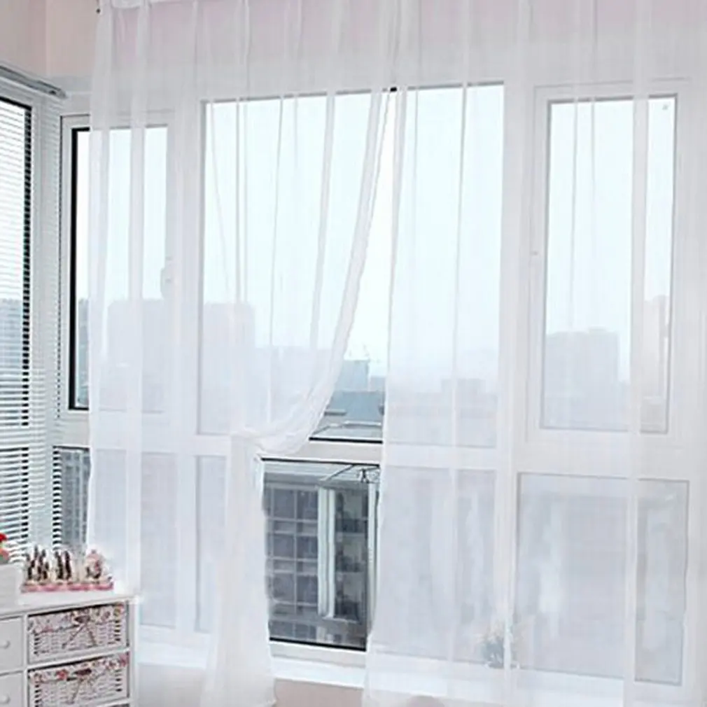 

Translucent Solid Color Glass Yarn Sheer Window Valance Curtain Home Bedroom Wedding Decor 100cm x 200cm(On Rod) HOT