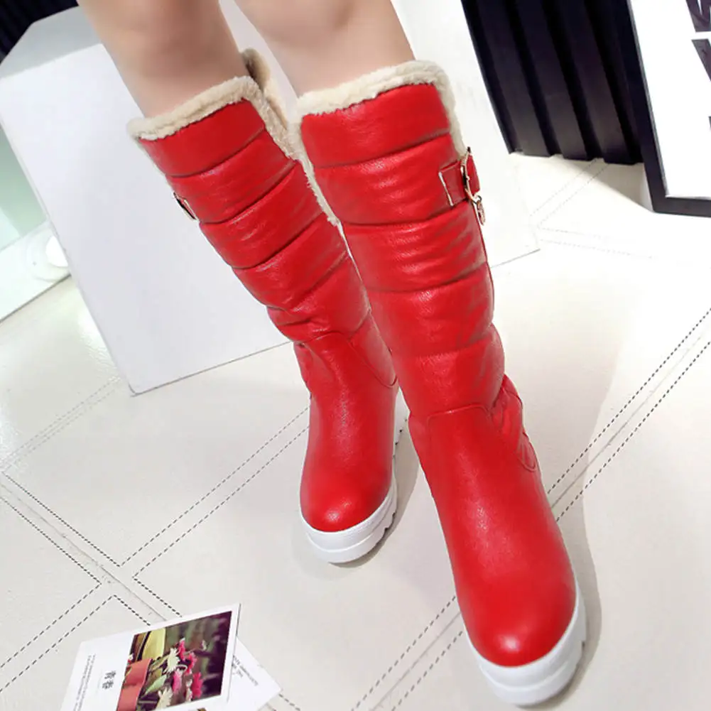 BONJOMARISA Winter 34-43 Warm slip-on Platform Boots Ladies Waterproof mid-calf Snow Boots Women Casual Wedges Shoes Woman