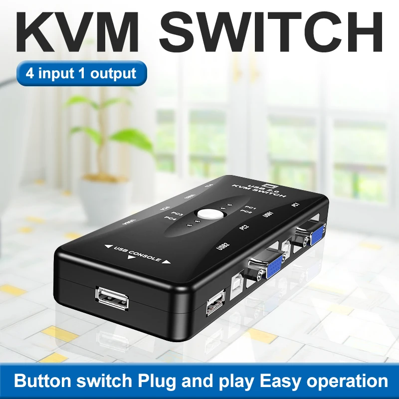

JONSNOW KVM Switch Box 2 Port 4 Port USB Switch KVM Switcher Splitter Box with 2 USB VGA Cables for PC Keyboard Mouse Monitor