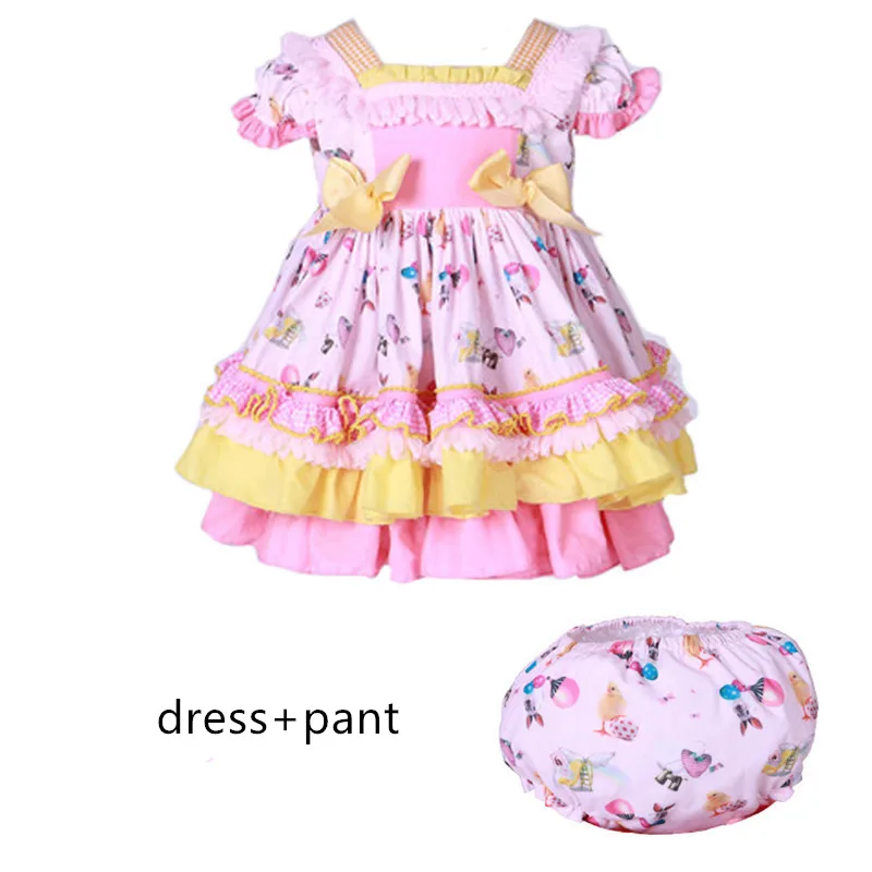 Летнее винтажное испанское желтый воздушный шар для маленьких девочек бальное платье принцессы с принтом платье для дня рождения в стиле Лолиты для девочек H0942 - Цвет: dress pant