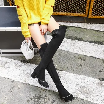 

Med Heel Boots Sexy Thigh High Heels High Sexy Booties Ladies Women's Rubber Shoes Rain Boots-women Over-the-knee 2020