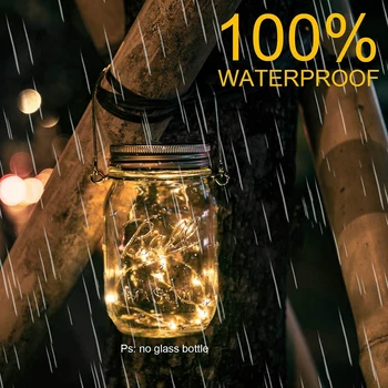 

Solar Mason Jar Lights,5 Pack 20 LED Waterproof Fairy Firefly Jar Lids String Lights With Hangers Patio Yard Garden
