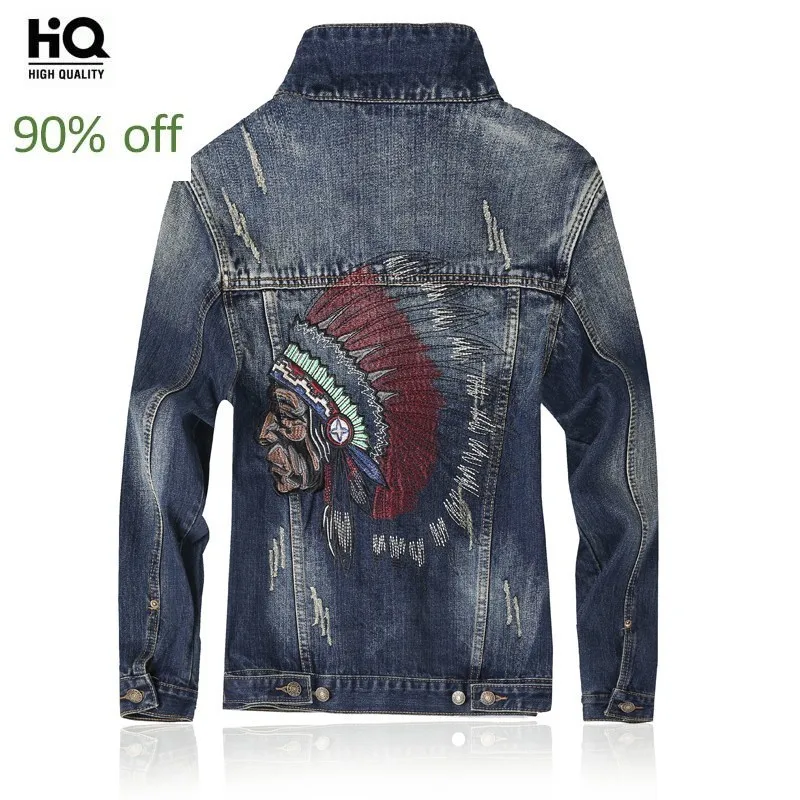

2020 Fashion Embroidery Men's Denim Jacket Single Breasted Vintage Hole Jacket Washed Jean Jacket Mens Clothing Suit Veste Homme