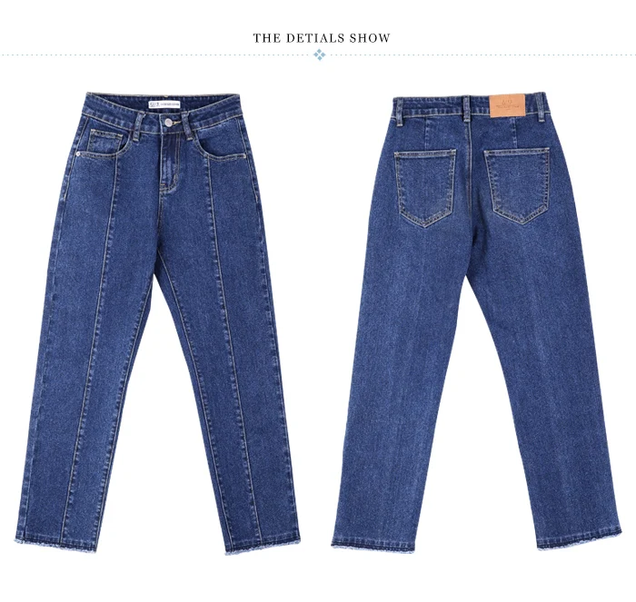 LEIJIJEANS new arrival Dark blue mid-rise straight ladies jeans fashion casual nine points plus size jeans 9093