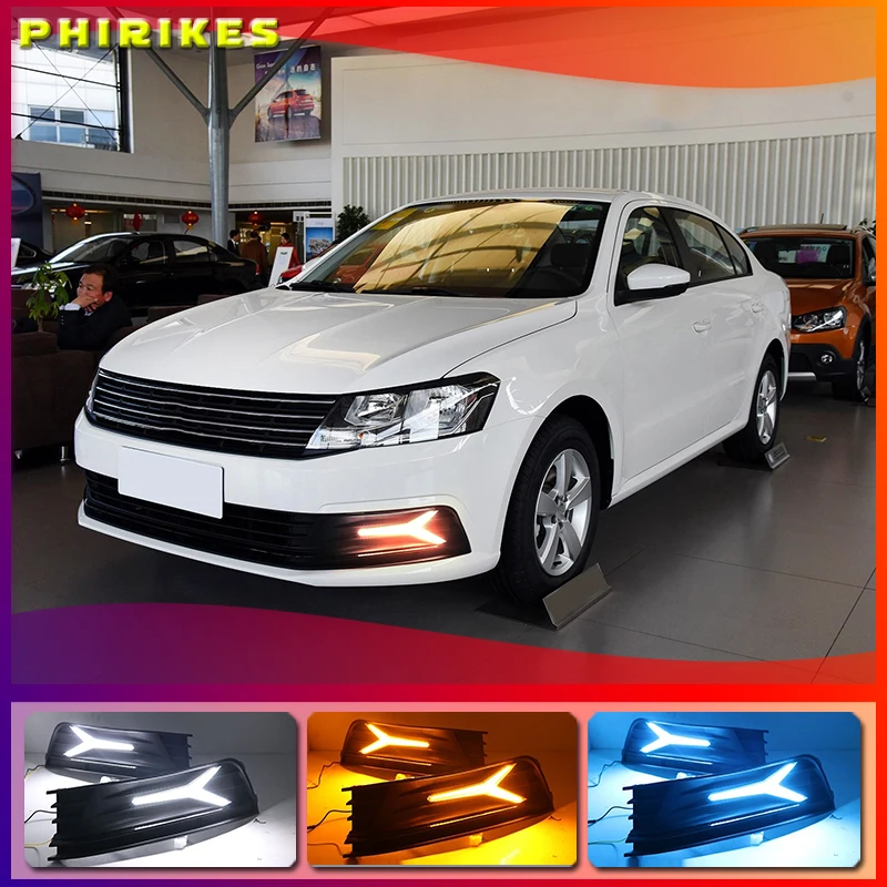 

1 пара светодиодный DRL Дневной светильник для Volkswagen VW Lavida 2015-2017 с желтым Trun сигнал светильник синий ночника