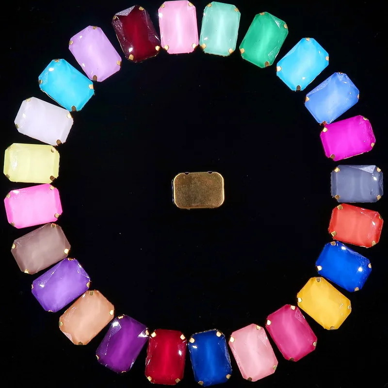 Настройки золотых когтей 20 шт./упак. 13x18 мм желе конфеты и из цветного стекла кристалл прямоугольной формы пришить на свадьбное платье со стразами diy - Цвет: A24 colors mix