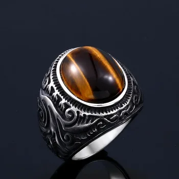 

Beier 316L stainless steel Vintage White and Tiger Eye Brown Eye Men's Ring Fashion High Quality Jewellery LLR8-699R