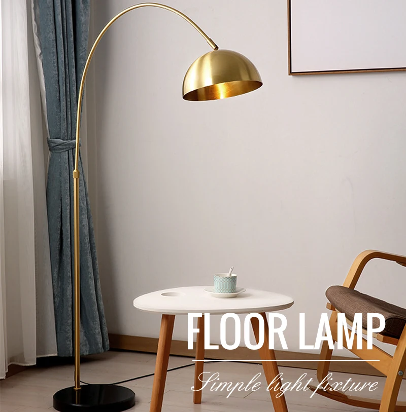 Lamparas LED Nordic Indoor Floor Lamp Copper Bedroom Fishing Stand Lamps Simple Modern Study Living Room Standing Light Fixtures