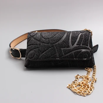 

Women designer horse hair bag black belt new 2020 spring summer animal leopard phone pocket gold chian club belts