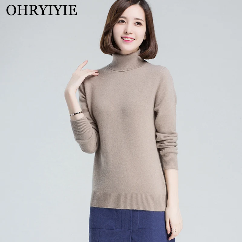 

OHRYIYIE High Elastic Knitted Cashmere Sweaters And Pullovers Women Turtleneck 2019 Winter Autumn Warm Jumpers Pull Femme S-XXL