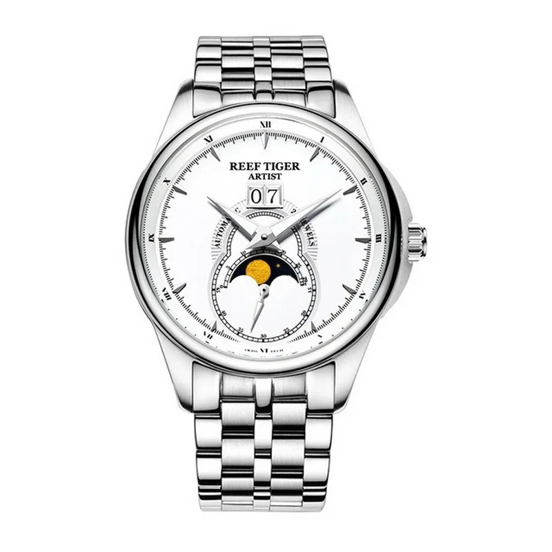 Мужские наручные часы, мужские автоматические часы moon phase Reef Tiger, Роскошные водонепроницаемые механические наручные часы montre RGA1928