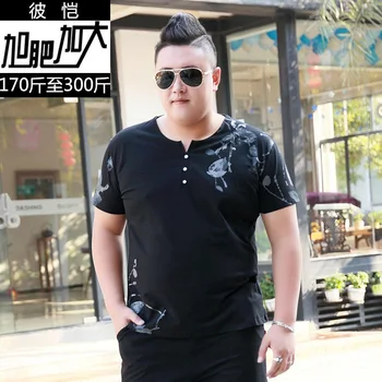 

Big Size Tide Men's Wear Plus Fat Plus Loose Fat Man Simple Crane Bird Printing Short Sleeve T Shirt Daily T Super