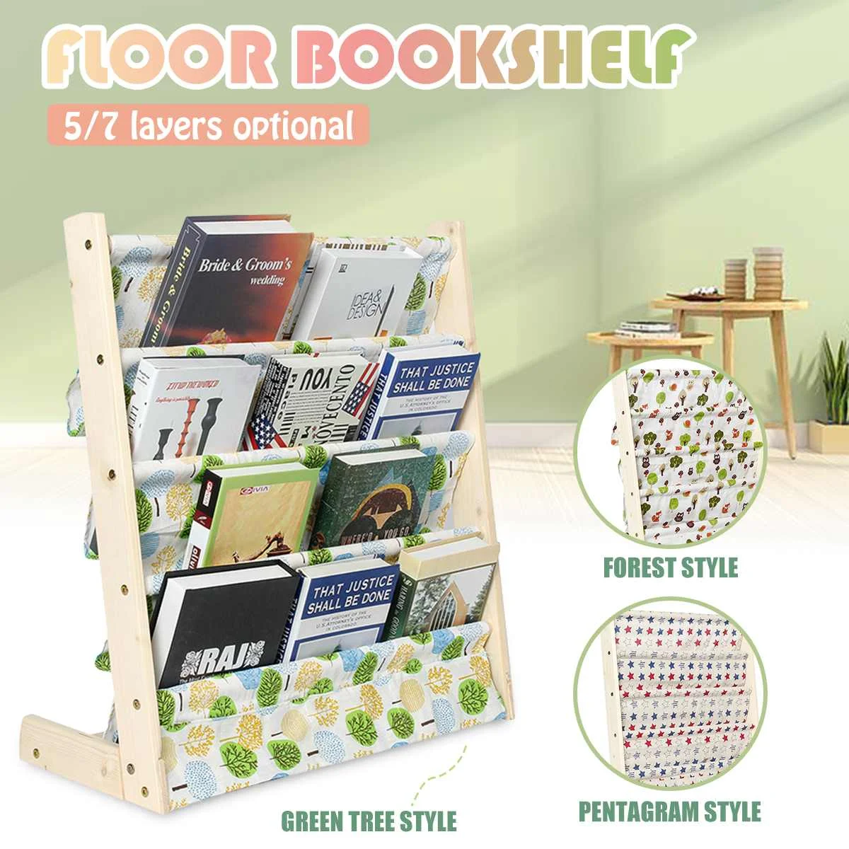 

Wooden Magazine Organizer Bookcase 5/7 Layer Bookshelf Office Home Decor floor standing book Storage Holder Display Rack
