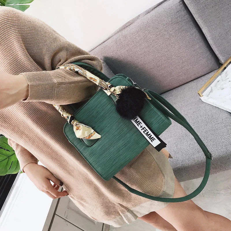 

Bag Women's 2018 New Style Korean-style Shoulder Bag/ Hand Bag Cross-body Lady Bag Fashion Silk Scarves Furry Ball WOMEN'S Bag
