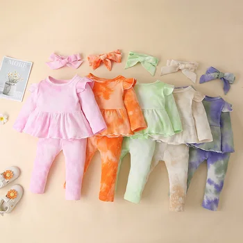 Fashion Baby Girl Clothes 3Pcs Spring Autumn Newborn Clothing Boys Sets Cotton Long Sleeve Tops+Pants+Scarf 0-18Months 1
