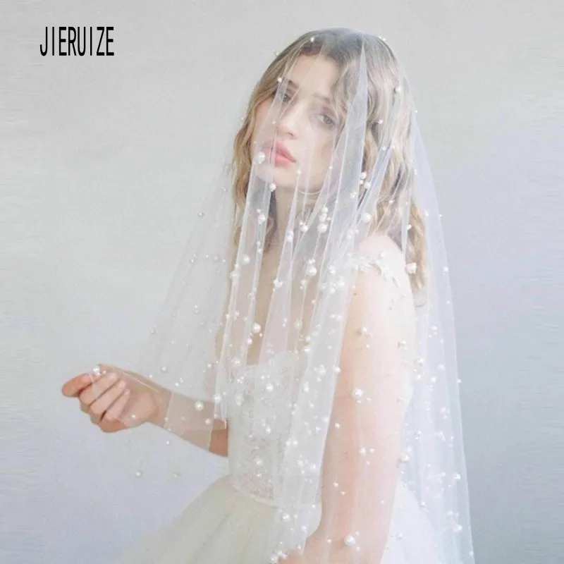 JIERUIZE свадебная вуаль принцессы с жемчугом, тюль, свадебная вуаль, расшитая бисером, аксессуары для невесты, женские вуали с расческой