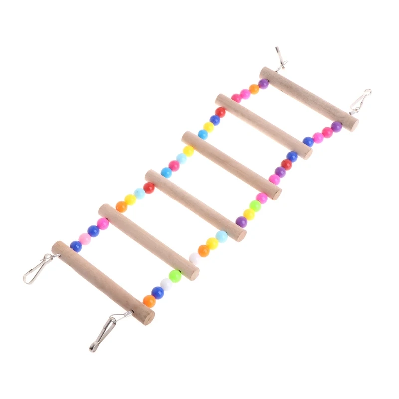 Birds Pets Parrots Ladders Climbing Toy Hanging Colorful Balls With Natural Wood A69D