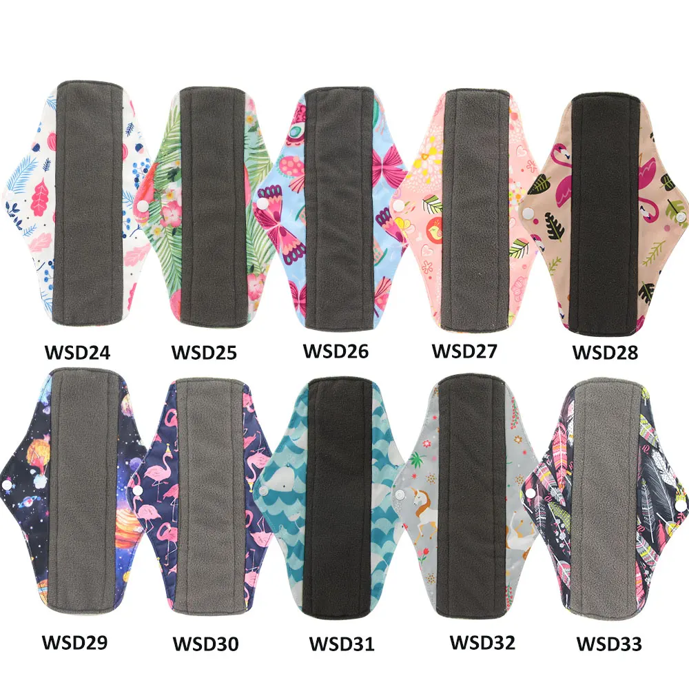 Cloth Menstrual Pads Washable Sanitary Towel Reusable Sanitary Pad Absorbent Waterproof Charcoal Bamboo Menstrual Pads Pouch