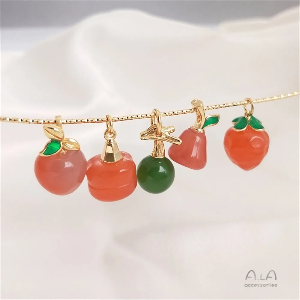 

Green leaf Petal Branch half hole holder 14K gold crystal jade pearl pendant Holder handmade DIY accessories