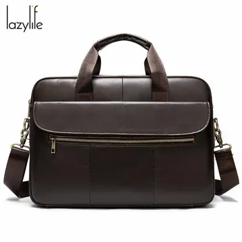

LAZYLIFE Men Briefcase Laptop-Bag Crossbody-Bag Handbags Brown Travel Genuine Leather Business Large Capacity Shoulder Bag
