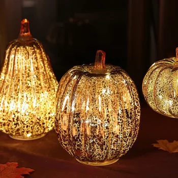 

Halloween LED Pumpkin Light Simple Glass Festival Decorative Night Lights Xmas Lantern Home Party Decor Props Desktop Ornaments
