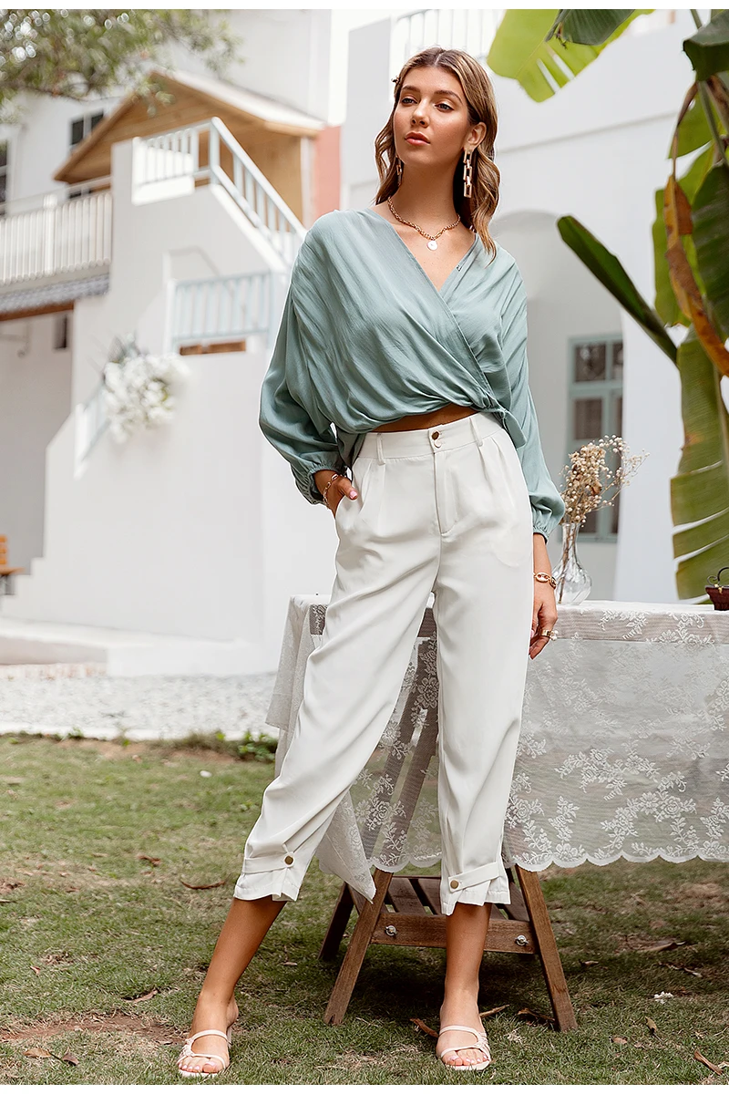 Casual Printed Women Blouse Loose Summer Puff Sleeve V-neck Floral Top Fashion Holiday Style Mid-sleeve Female Blouse in Tops & Tees
